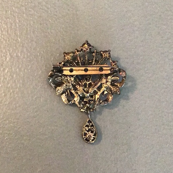 Bronze, Aquamarine, Rhinestone and Cream-stoned Broach - Picture 6 of 6